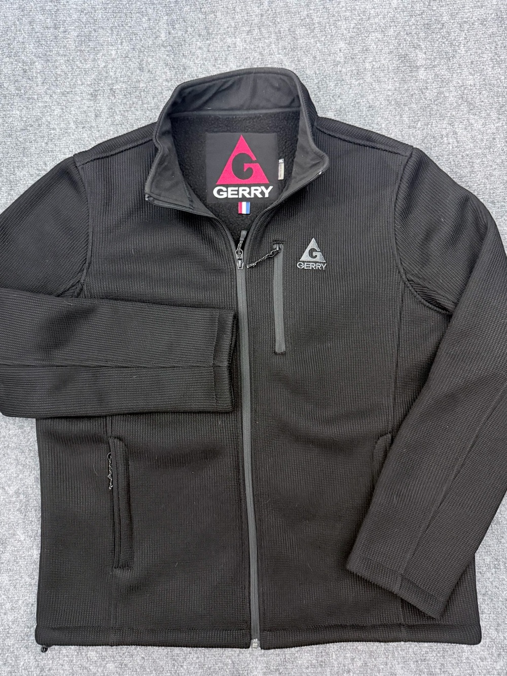 Gerry Black Full Zip Fleece Jacket Waffle Ribbed Knit XXL